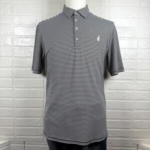 Johnnie-O Polo Shirt Mens Large Black Striped Moisture Wicking Golf Performance